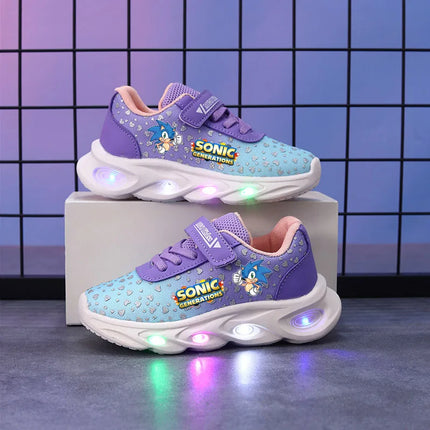 Anime Sonic LED Shoes 2-8 yo Tennis Shoes Cool Sonic Luminous Shoes SEGA Sonic Lighted Shoes Pupil Sport Shoes Size 21-30