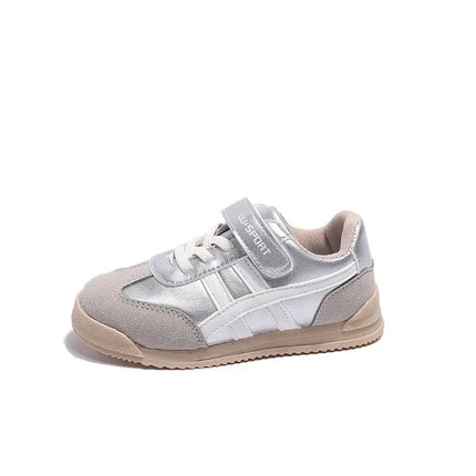 Children Sports Shoes Color Block Sewing Thread Hook Loop Round Toe Soft Soled Thick Flat Shoes Breathable Comfortable Non Slip