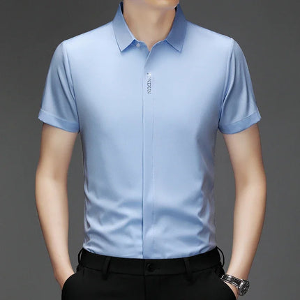 New Men's Business Casual Short Sleeved Solid Color Shirt Wrinkle Resistant Wrinkle Free Comfortable All Season Versatile Top