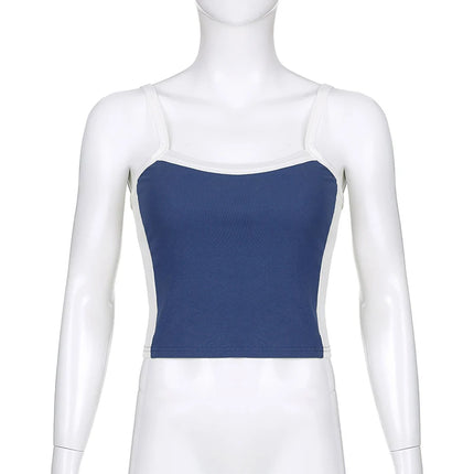 Sleeveless Knitted Crop Tops Green Sexy Basic Patchwork 2024 Summer Casual Cami Backless Y2k Vintage Tank Top Women