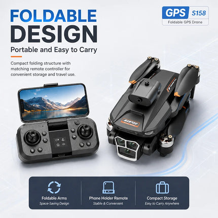 ZNLYRION S158 GPS Drone with Triple 4K HD Camera Brushless Motor 5G FPV Optical Flow Hover 2KM Long Range Foldable RC Quadcopter