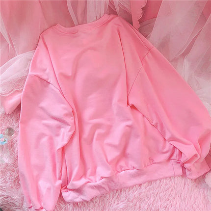 S-3XL Harajuku Kawaii Sweatshirt Strawberry Pink Sweatshirts Spring Kpop Korean Style Fleece Women Cute Top Outwear for Girls
