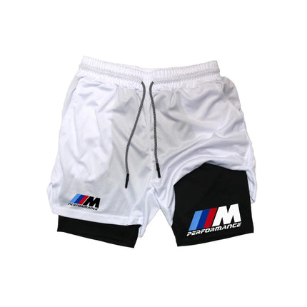 New BMW-style 2-in-1 double-layer men's sports shorts, suitable for fitness, jogging, training, and other sports occasions, high