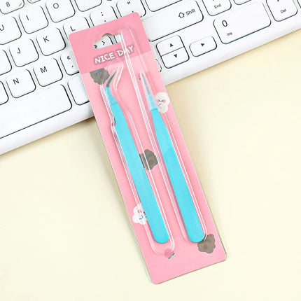 1/2PC Stainless Steel Straight Curved Colored Tweezer for Nail Art Sticker Rhinestone Picking Tool Makeup False Eyelash DIY Tool