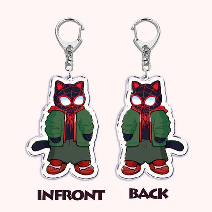 Cute Spider Punk Cat Warrior Key Chain Key Ring Invincible Superhero Keychains Keyring Pendant for Bag Man Women Jewelry Gifts