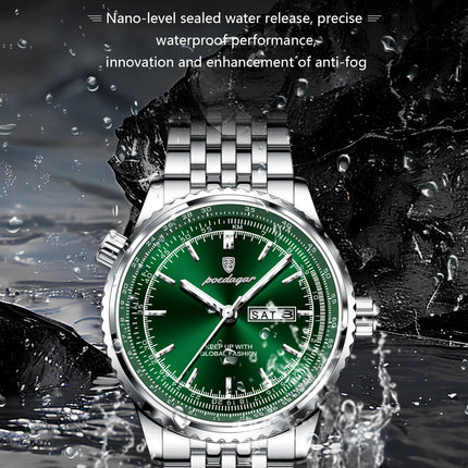 POEDAGAR Fashion Watches For Man Stainless Steel Date Week Quartz Men Clock Waterproof Luminous Luxury Military Men's Wristwatch