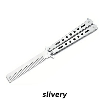 Foldable Comb Stainless Steel Practice Training Butterfly Knife Comb Beard Moustache Brushe Salon Hairdressing Hair Styling Tool