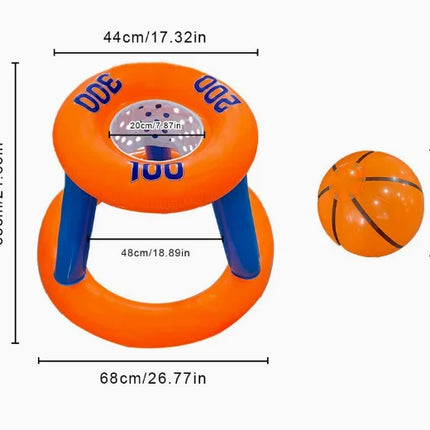 Inflatable Water Basketball & Ring Toss Game for Kids, Pool Beach Outdoor Toys with 3 Rings+1 Ball, Family Interactive Toys