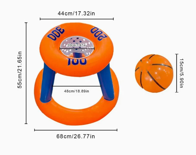 Inflatable Water Basketball & Ring Toss Game for Kids, Pool Beach Outdoor Toys with 3 Rings+1 Ball, Family Interactive Toys