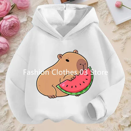 Cartoon Fun Capybara Cute Print Boys and Girls Soft Hoodie Fall and Winter Outdoor Leisure Sports Children's Hooded Sweatshirt