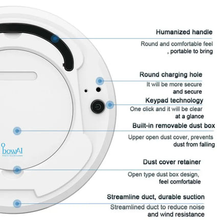 ObowAI Automatic Vacuum Cleaner Robot Wireless 3-In-1 Multifunctional USB Rechargeable Wet & Dry Smart Home Sweeping Cleaning