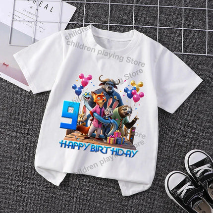 Zootopias Series Child Birthday T-Shirt Hot Movie Cartoon Number Clothes Summer Boy Girl Short Sleeve Tees Casual Cute Tops Gift