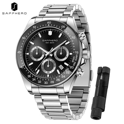 SAPPHERO Fashionable Men's Watch Date Display 5ATM Waterproof Watch Stainless Steel Watch Strap Men's Gift Watch For Men