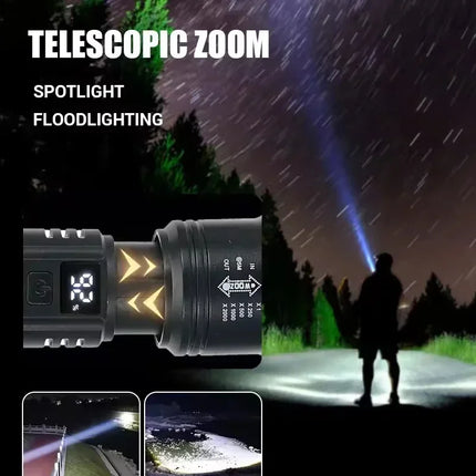 High Power LED Flashlight Long Range Tactical Torch Telescopic Zoom USB Rechargeable Portable Lamp For Outdoor Emergency Fishing
