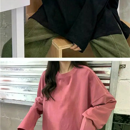 Harajuku Long T-Shirt Spring Autumn Solid Simple Oversized T-shirt for Women Goth T-shirts Split White Black Long Sleeve Tops