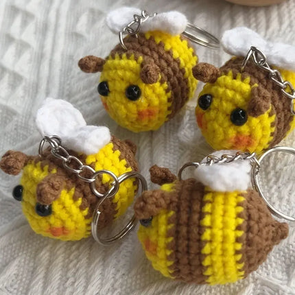 10/1PCS Crochet Bees DIY Handmade Knitted Keychain Keyring Crocheted Mini Bees Pendants Car Key Ring Handbag Charms Gifts