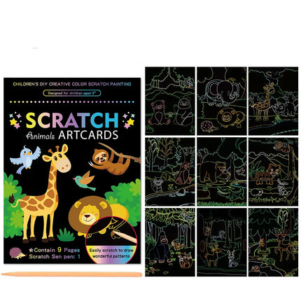Children Scratch Painting Set Magic Rainbow Colors Scratch Art Painting Card Books Early Education Template Drawing Toys For Kid