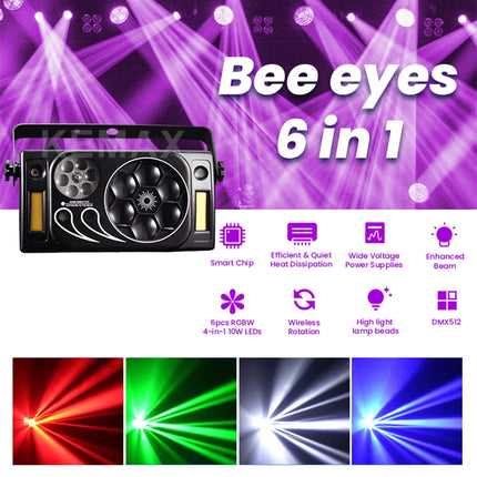 Dj Equipment 80W 6in1 Bee Eye Disco Party Lights DMX Beam Laser Strobe Gobo RGBW Sound Control Stage Effect Light For Christmas