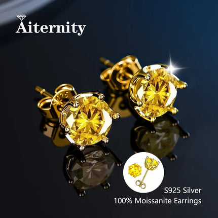 100% Real Sterling Silver S925 Moissanite Earrings Stud  With 2 Certificate D VVS1 Pass Diamond Test Pen For Women Men Jewelry