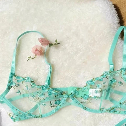 Soutien-Gorge Brodé Dentelle Femme Ultra Mince Transparent Sans Rembourrage Armature Push Up Doux Lingerie Séduisante 32-38