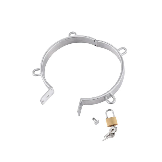 Stainless Lockable Steel Collar BDSM Bondage Restraint. Heavy Duty Hinged Neck Ring with Padlock & Loop Sex Toys Bondage Slave