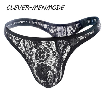Men's Sexy Lace Thong See Through Exotic Lingerie Breathable Sissy Crossdress T Back Panties Floral Mesh Underwear Hombre Bikini