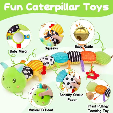 Rattle Musical Caterpillar Worm Soft Infant Plush Toys Educational Interactive Sensory Toy for Kids Cute Tummy Time Toys