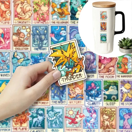 45Pcs/pack Pokemon Eevee Pikachu Tarot Card Stickers Anime Cartoon Vinyl Decals for Journal Laptop Water Bottle Decor Stickers