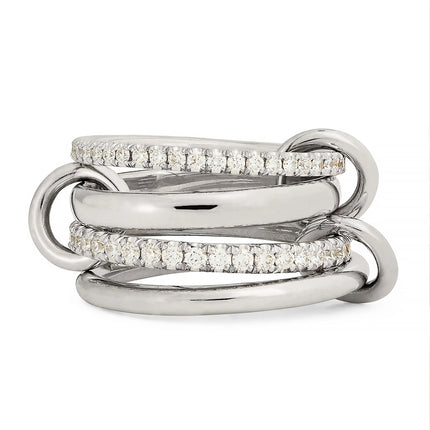 Luxury Cubic Zirconia Gold Plating Multilayer Connecting Rings for Women Fashion Mixed Color Stackable Finger Ring Party Jewelry