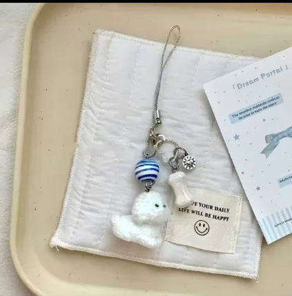 Flocking Animal Dog Cat Pendant Cute Keychain Keyring Bag Earphone Car Keychain Decor Keychains Accessories Phone Chain Lanyard
