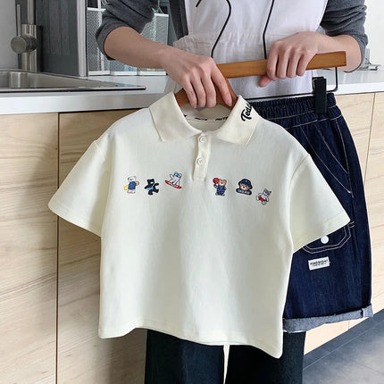 Children's Summer Short sleeved 2025 New Cartoon Korean Polo Shirt Clothing for Boys, Versatile and Cute Collar T-shirt Trend