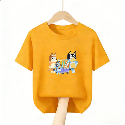 Kids Breathable Bluey Tshirt 2026 New 100 Cotton Short Sleeve Tee Cartoon Character Print for Boys Girls Daily Favorite