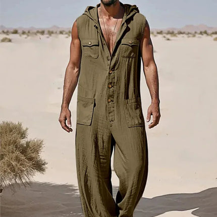 European  American Men's Street Fashion Workwear Jumpsuit Summer Thin Breathable Casual Sportswear 2025 New Style