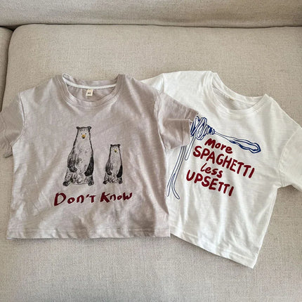 Summer Cartoon Animal Kids T-shirt 1-9T Girls Short-Sleeved Loose Boys Cotton Top with Letters Children Clothes