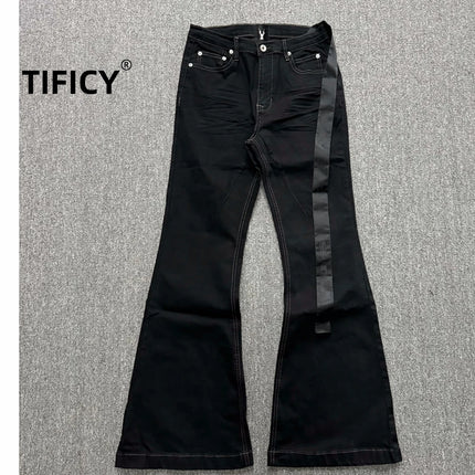 High Street RO Style Denim Pants Men's 24SS Basic Elastic Black Ribbon Loose Flared Streetwear Casual Jeans Pants Men Clothing