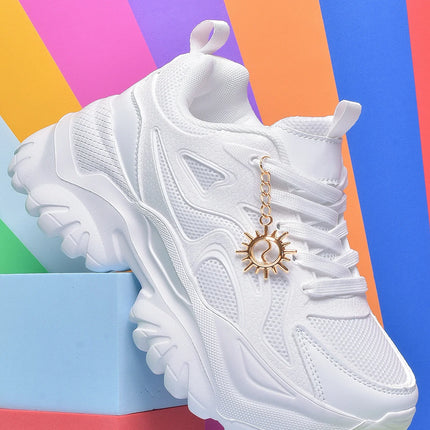 Women increase 6CM platform high heels Four seasons outdoor pure white sneakers Fashion exquisite accessories casual shoes women