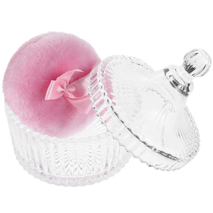 Luxury Makeup Puff and Storage Set ,Large Velvet Powder Puff with Glass Organizer Box ,Reusable Washable Beauty Tool ,Ideal Chri
