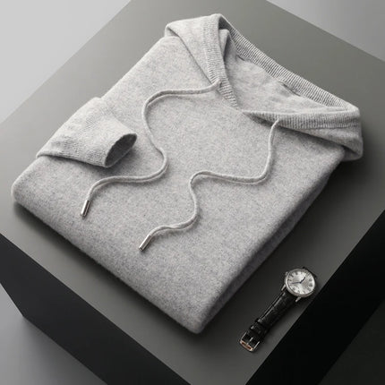 MVLYFLRT Men's 100% Merino Wool Sweater Hooded Collar Knitted Pullover Sweatshirt Autumn Winter Casual Large Tops Long Sleeved