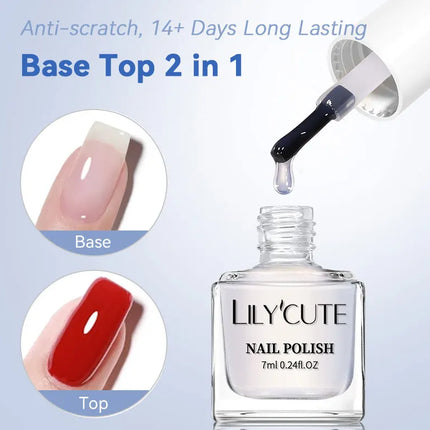 LILYCUTE 7ml Water-based Nail Base Top Polish 2 in 1 Clear Shine Nail Care Quick Drying No Need of Lamp to Cure Nail Art Varnish