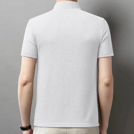 New Men's Business Casual Short-Sleeved Bone Flower Solid Color POLO Shirt Fashion Breathable Comfortable Summer Versatile Top