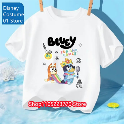 Autumn Winter Bluey Short Sleeve T-Shirt Kids Printed Top Soft Cartoon Tee Comfortable for Boys Girls