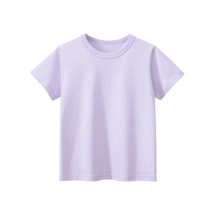 2024 Summer Girls Boys Solid T-Shirts Clothes 100% Pure Cotton Short Sleeve Yellow Red Green Kids UnderShirt Bottoming Clothing