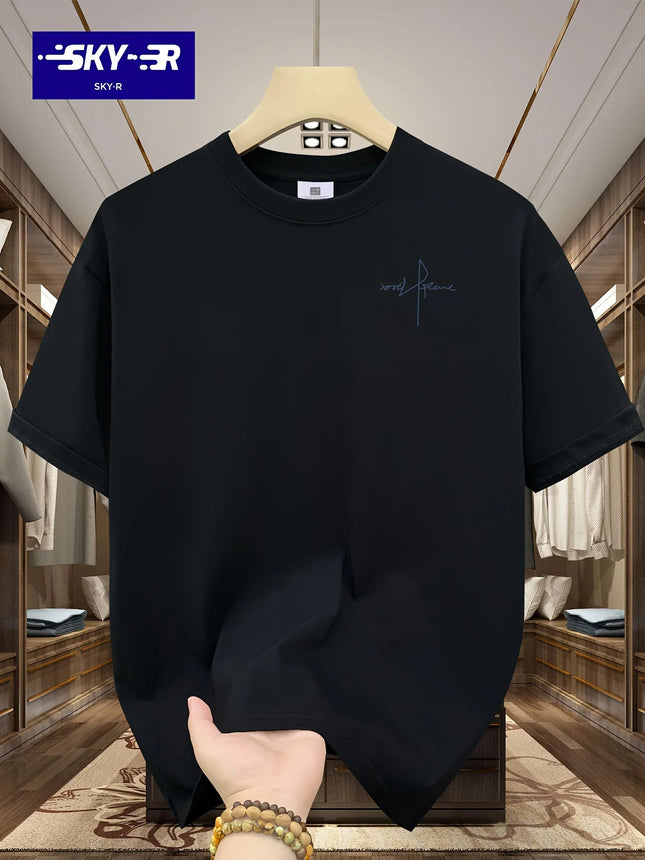 Summer Men's 100% Cotton Casual Sports Loose Plus Size Letter Pattern Printed Comfortable Round Neck Short Sleeve T-Shirt Top