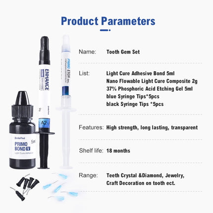 Diy Tooth Gem Kit Diamond Glue Set Jewelry Crystal Teeth Decorations Bonding Agent Etching Gel Light Cure Orthodontic Adhesive