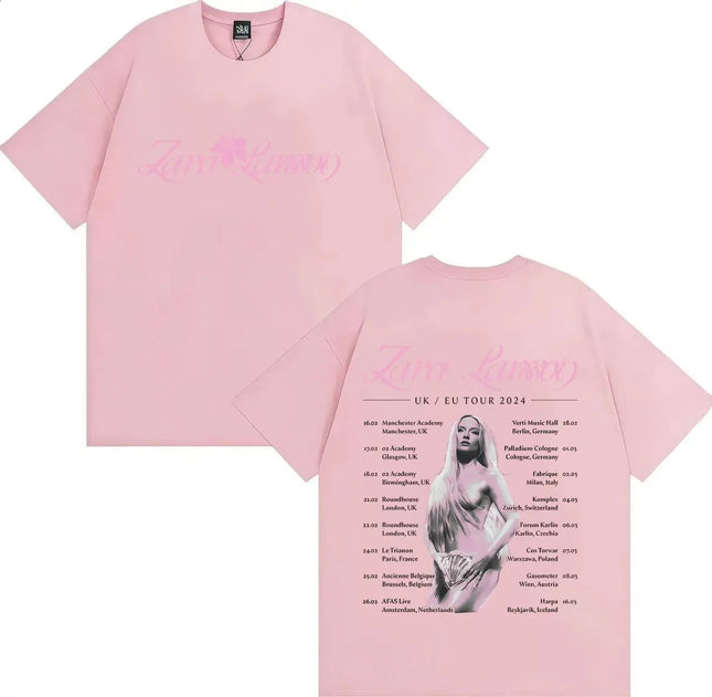 Zara Larsson Midnight Sun Global Tour Mercah T-Shirt Men Women Album Poster Graphic Print Cotton Tees Neck Loose Oversized Tops