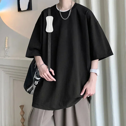 Men's Cotton T-shirts White Men's Oversized T-Shirt Solid Summer Casual Wear Tee Shirts Fashion for Men 5XL Male Clothes