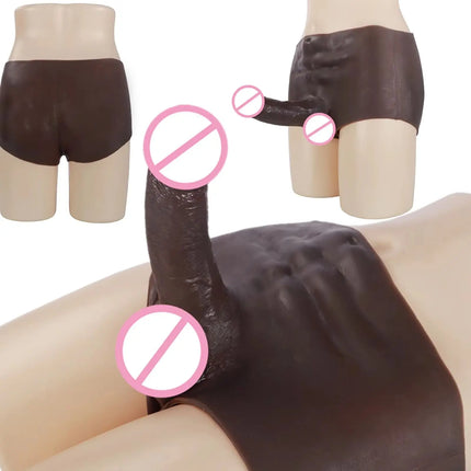 Huge brown Silicone Boxer shorts With Penis Dildo Male Masturbator Strap-on Solid Dildo Sex Toys For Men Women Gays Boxer Shorts