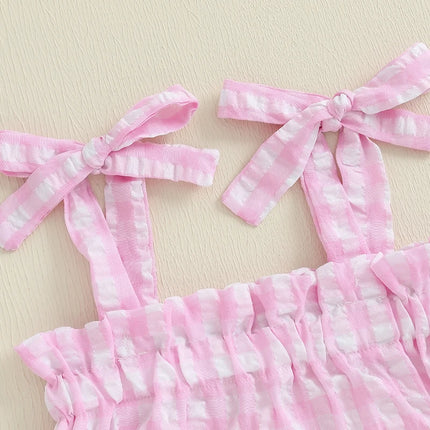 Toddler Girls Outfit Set Girl Clothes Suit Plaid Tie-Up Straps Sleeveless Tank Tops Elastic Waist Shorts Baby Clothing Sets