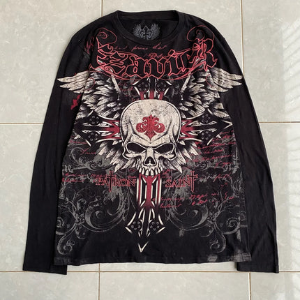 Affliction Long sleeved T shirt Y2K Vintage Round Neck Oversized T shirt New  Mens Womens Casual Gothic Clothing Tops Streetwear