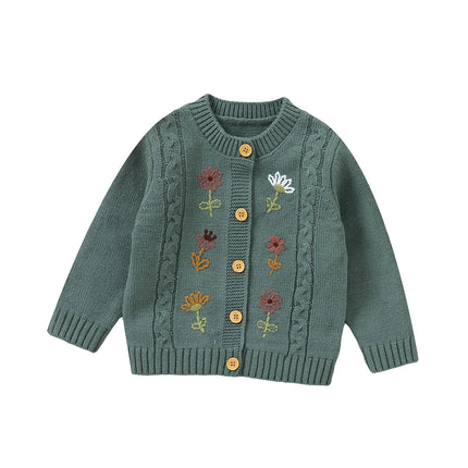 Autumn Winter Newborn Baby Girls Sweaters Clothes Flower Embroidered Infant Full Sleeve Knitted Cardigans Jackets Children Coats